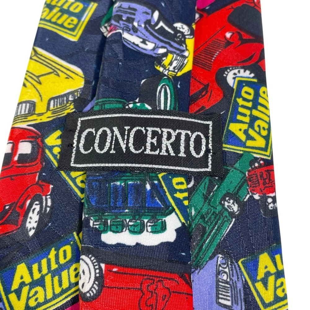 Vtg Concerto Auto Value‎ Classic Cars Tie Men's Retro Colorful Print - Picture 5 of 15